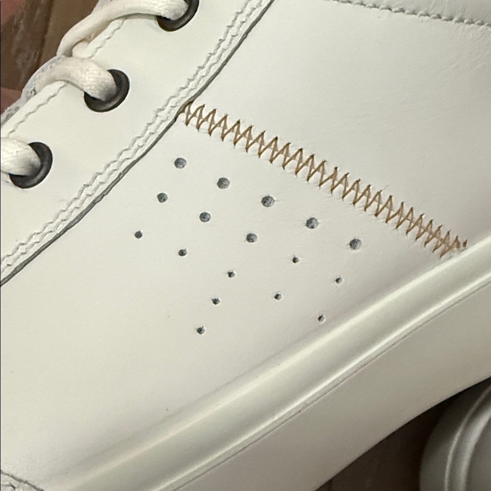 Ecco Leather Soft Classic White and Tan Sneakers - Picture 6 of 9